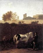DUJARDIN, Karel Italian Landscape with Herdsman and a Piebald Horse sg oil painting reproduction